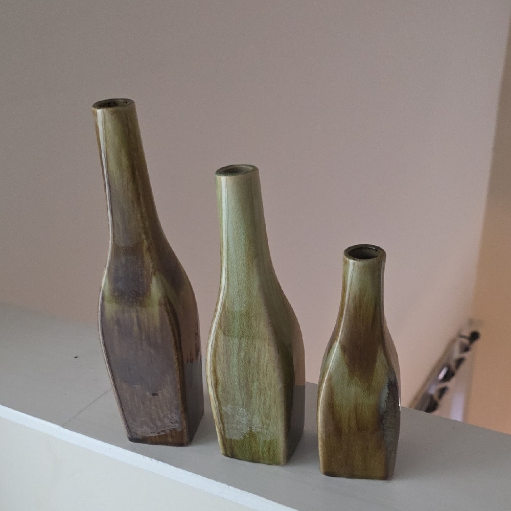 Set of Three Wooden Vases